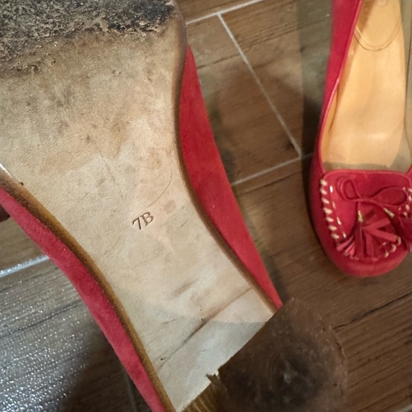 Cole Haan Red Suede Tassel Heels (Size 7B) - Picture 5 of 5